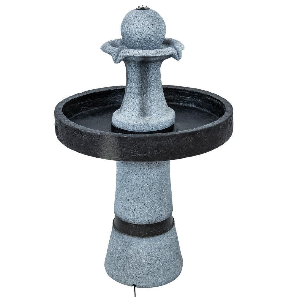 Contemporary Gray and Black Polyresin Outdoor Water Fountain with LED Light