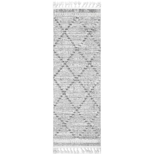 nuLOOM Skylar Textured Trellis Tassel Beige 2 ft. x 6 ft. Runner Rug
