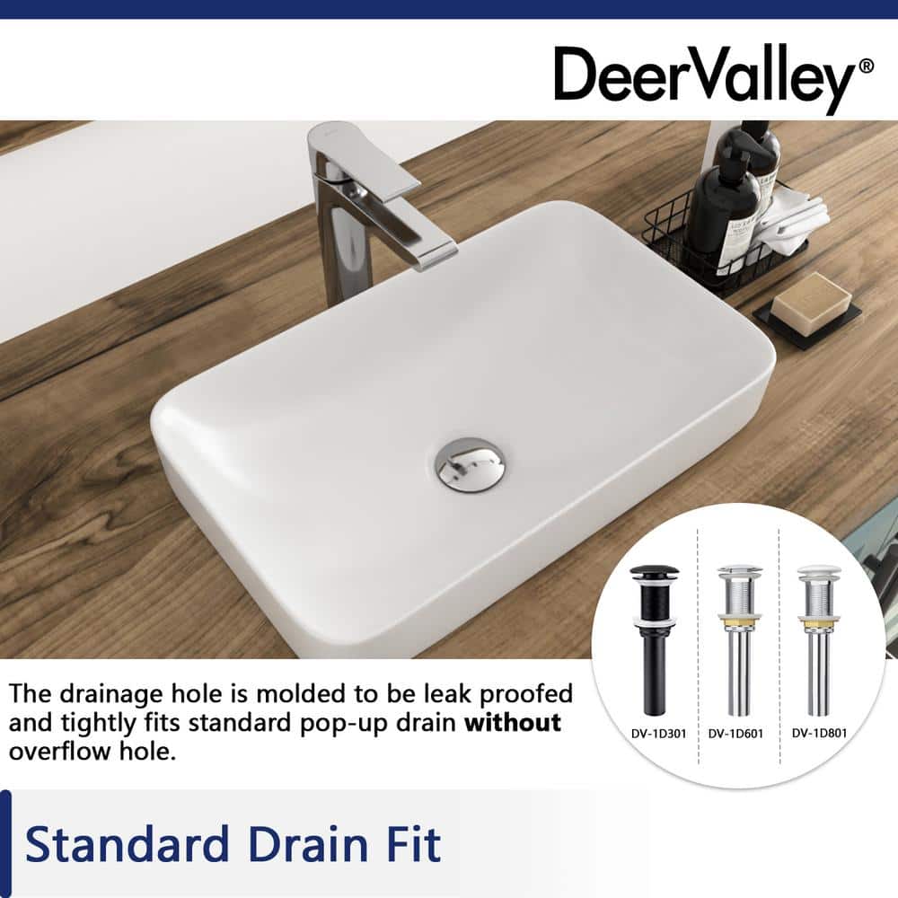 DeerValley 19'' White Ceramic Rectangular Above-Counter Vessel Sink
