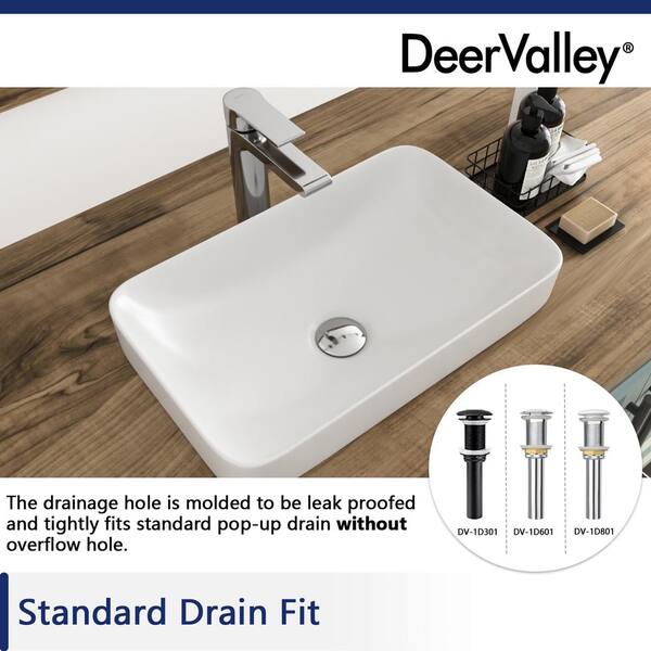 DeerValley 24"x19" Drop-in Bathroom Sink - White Ceramic Vessel Sink With Overflow (3 Faucet Holes)