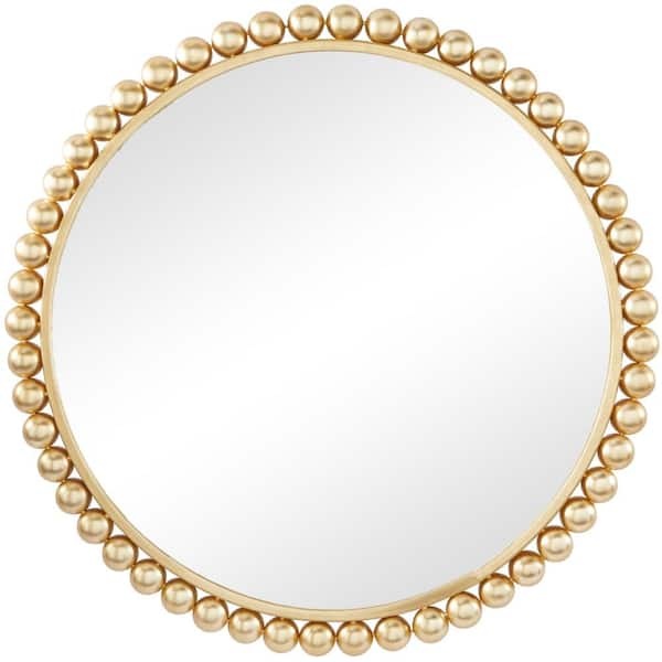 CosmoLiving by Cosmopolitan 36 in. x 36 in. Round Framed Gold Wall Mirror with Bead Detailing