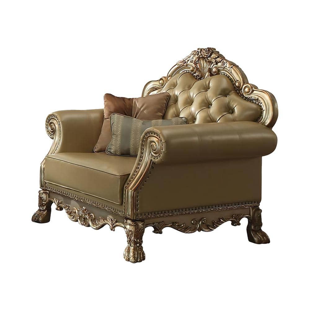 Acme Furniture Dresden Bone PU and Gold Patina Arm Chair, Bone PU & Gold Patina