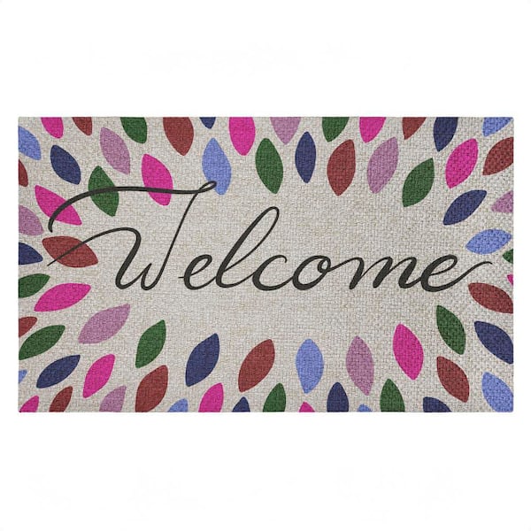 Jewel Tones Patterned Welcome Multi-Colored 18 in. x 30 in. Polyester Non-Slip Outdoor Door Mat