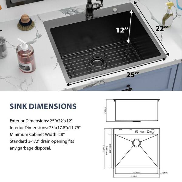 Sarlai 25 in. W x 22 in. D Drop-In Laundry/Utility Sink Gunmetal