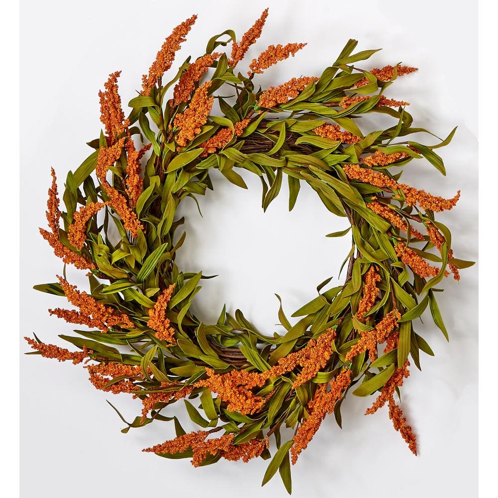 22 in. Artificial Fall Spike Wreath on Natural Twig Base