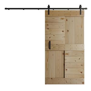 S Series 42 in. x 84 in. Unfinished DIY Knotty Wood Sliding Barn Door with Hardware Kit