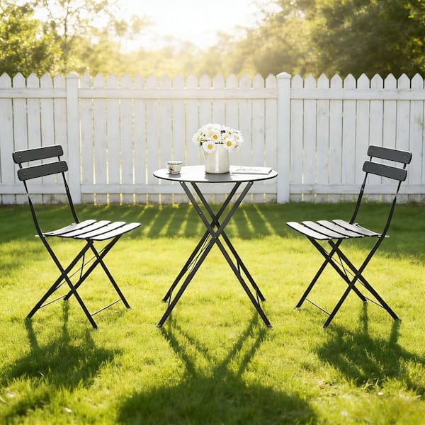 VINGLI 3-Piece Metal Outdoor Bistro Set w/PP Backrest and Seat