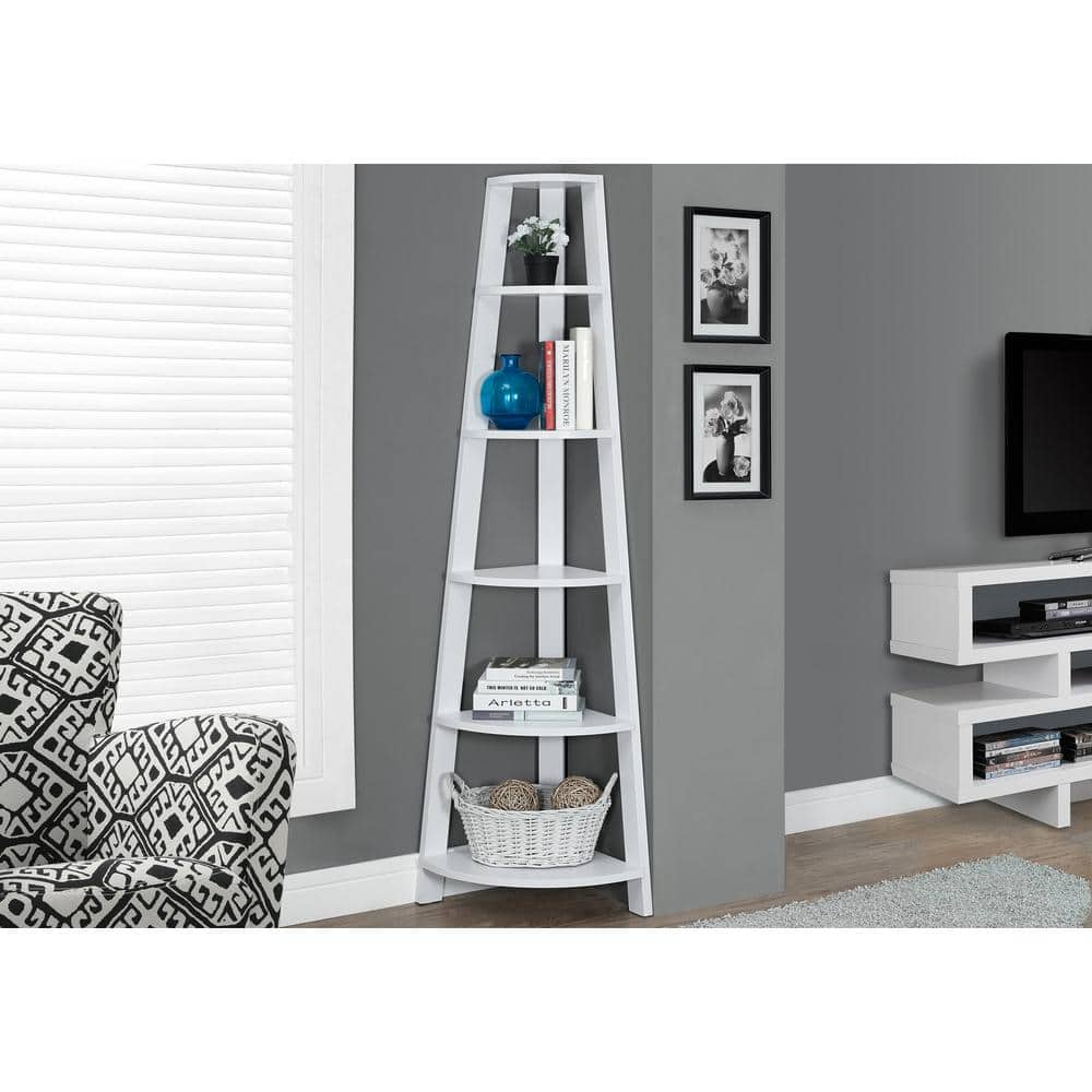 White 72" Tall Corner Etagere with Tray Shelves