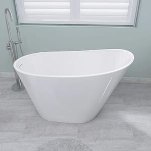 51 in. x 27.56 in. Acrylic Flat Bottom Free Standing Bathtub Oval Freestanding Soaking Bathtub with Side Drain in White