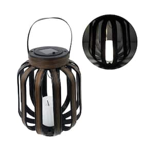 Solar Brown Cylindrical Decorative Plastic Outdoor Lantern with LED