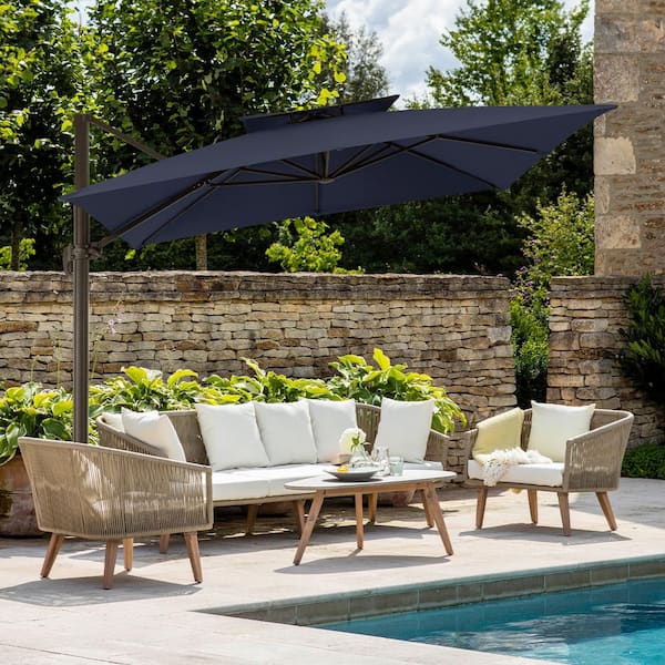 JEAREY 10 ft. Square Cantilever Umbrella Patio Rotation Outdoor Umbrella with Cover in Navy