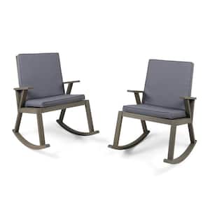 Champlain Gray Wood Outdoor Rocking Chairs with Dark Gray Cushions (2-Pack)