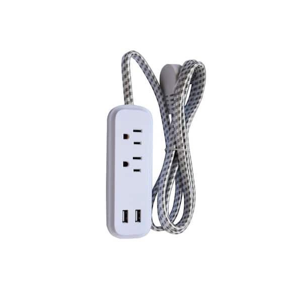 HDX 2-Outlet 6 ft. Braided Cord Power Strip with USB