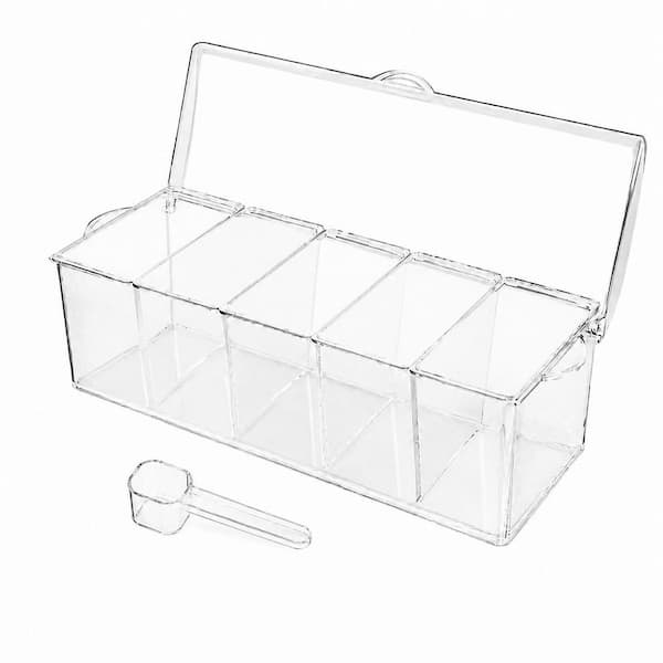 Clear Tempered Glass 11-Piece Condiment Tray with 5 Spoons, 5 Forks, 1 Clip and Lid