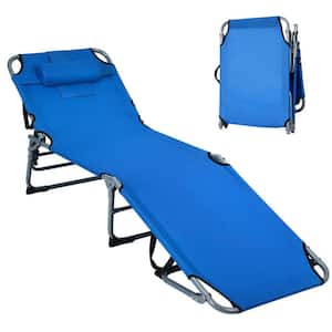 Metal Folding Outdoor Chaise Lounge Chair with Adjustable Height in Blue