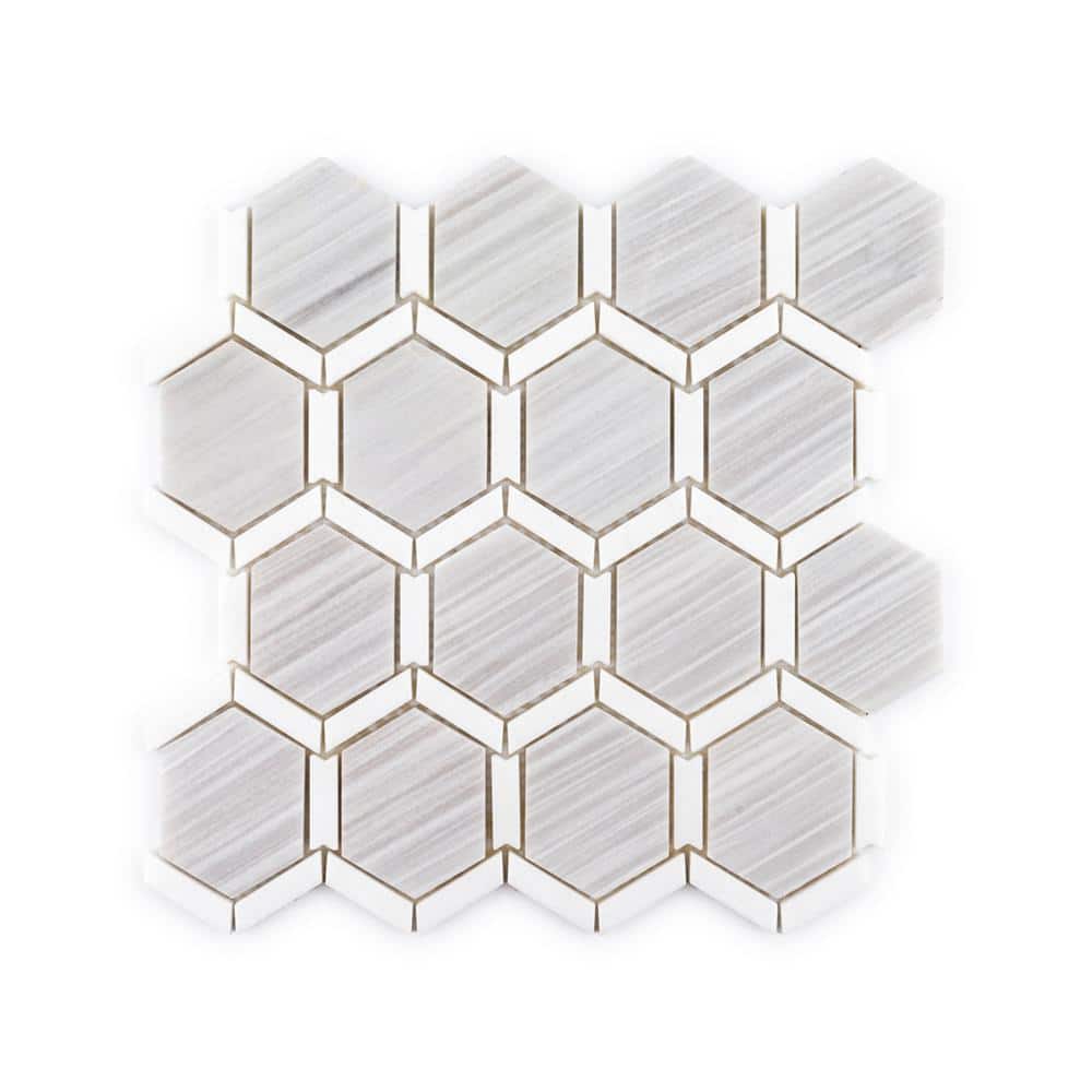Turbine White/Grey 11.875 in. x 11.75 in. Hexagon Honed Thassos/Grey Marble Mosaic Wall/Floor Tile (9.69 sq. ft./Case) price history on PriceWatchPro