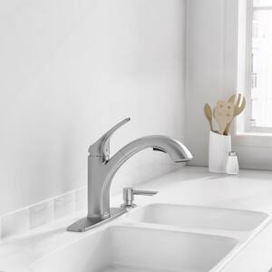 Barton Single-Handle Pull-Out Sprayer Kitchen Faucet with Soap Dispenser in Stainless Steel