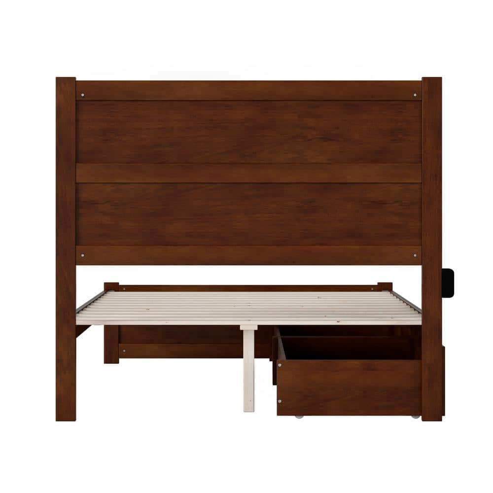 Walnut Full Size Platform Bed with Headboard and Storage Drawers