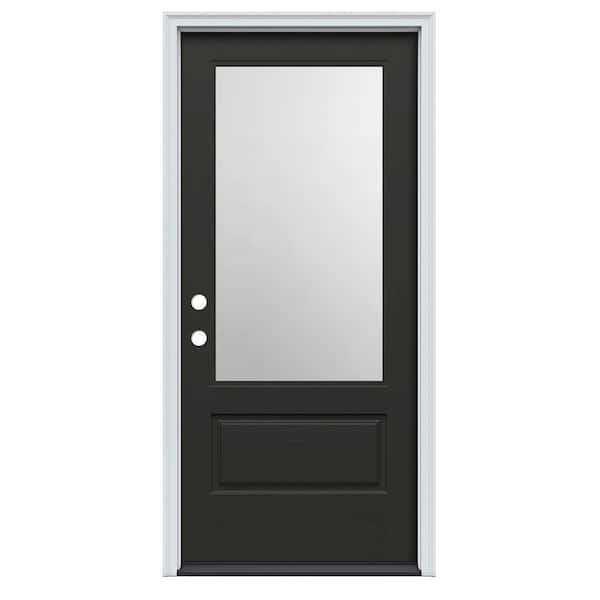 Direct Glaze 30 in. x 80 in. Right-Hand Inswing 3/4 Lite Clear Low-E Black Fiberglass Prehung Door on 6-9/16 in. Frame