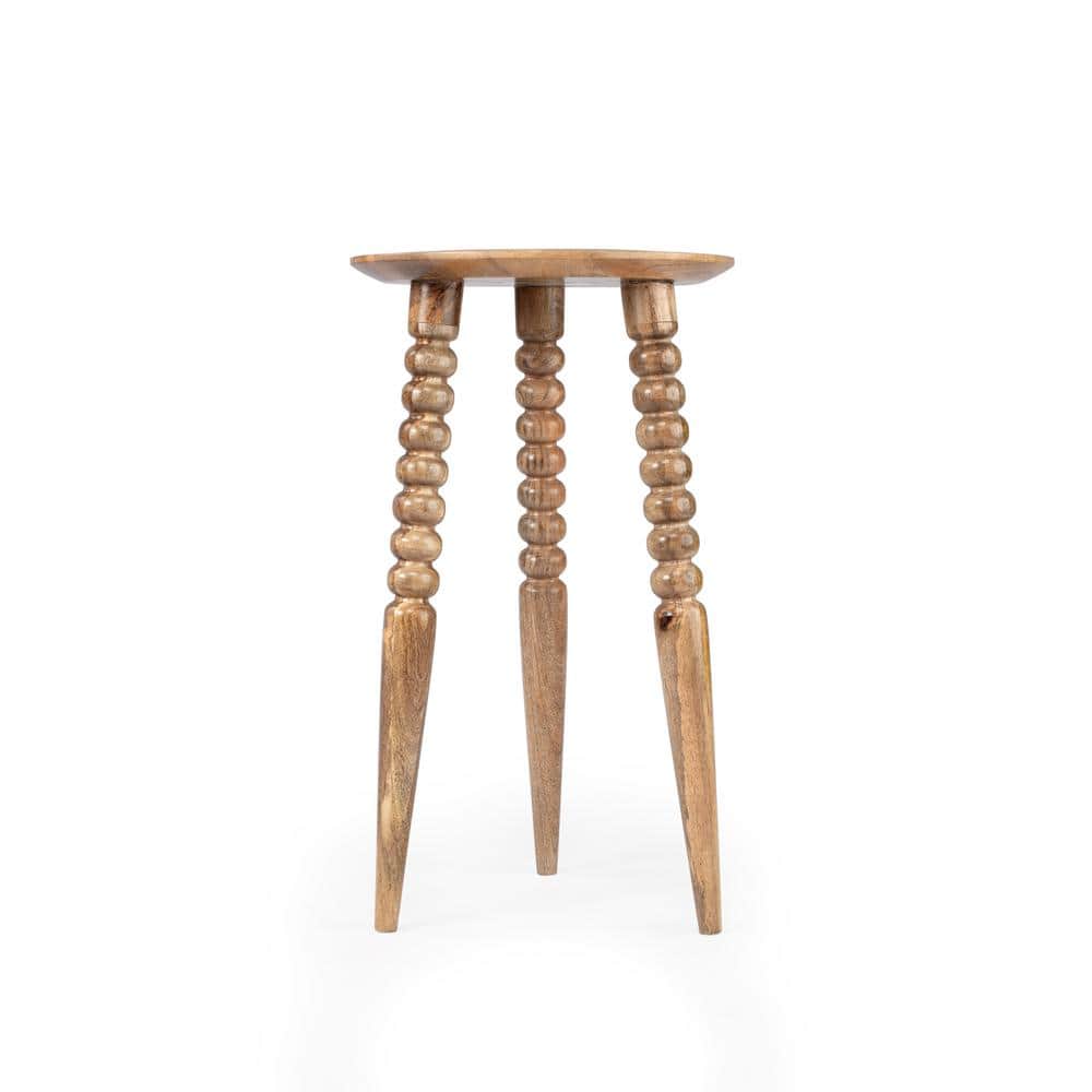Warm Natural Wood Round Accent Table with Sculpted Legs