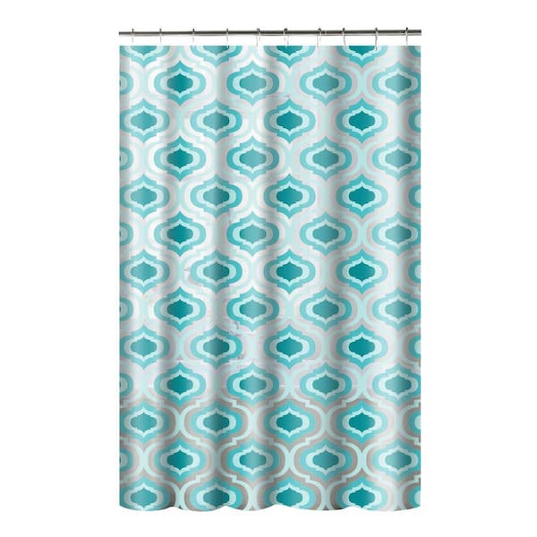 Creative Home Ideas Printed PEVA Letto 70 in. W x 72 in. L Shower Curtain with Metal Roller Hooks in Aqua