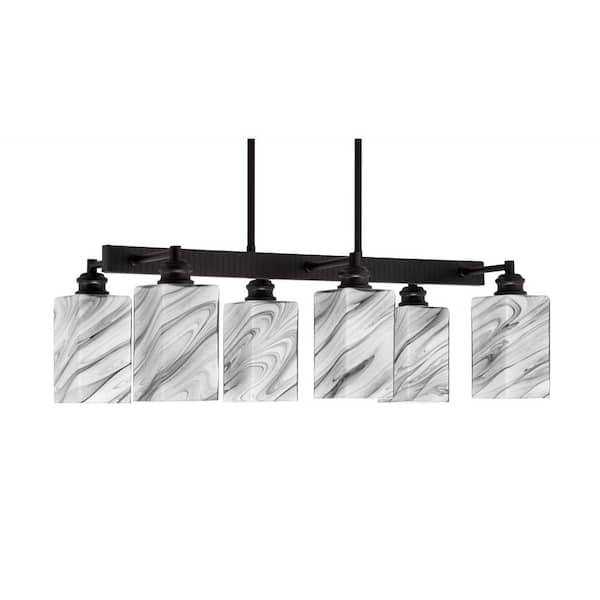 Unbranded Albany 6 Light Espresso Downlight Chandelier, Linear Chandelier for the Kitchen with Onyx Swirl Glass Shades