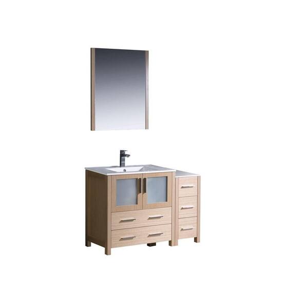 Fresca Torino 42 in. Vanity in Light Oak with Ceramic Vanity Top in White with White Basin and Mirror