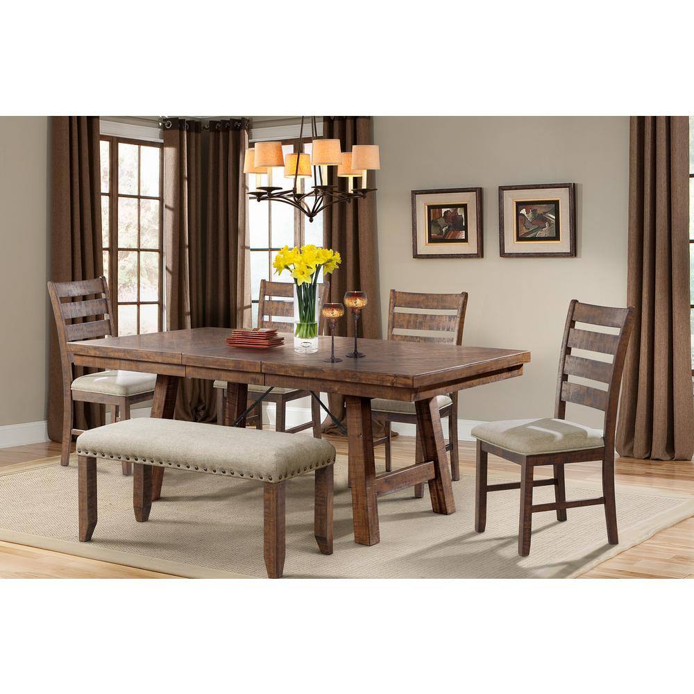 Smokey Walnut Extendable Dining Table Set with Cream Upholstery