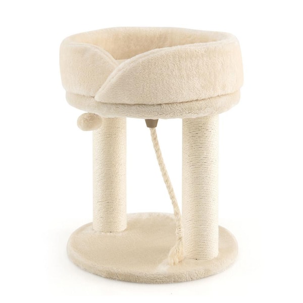 ANGELES HOME Beige Wood Cat Climbing Tree with Plush Perchs and ...