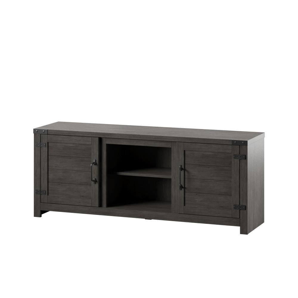 Weathered Gray 60" TV Stand with Planked Doors and Nail Head Details