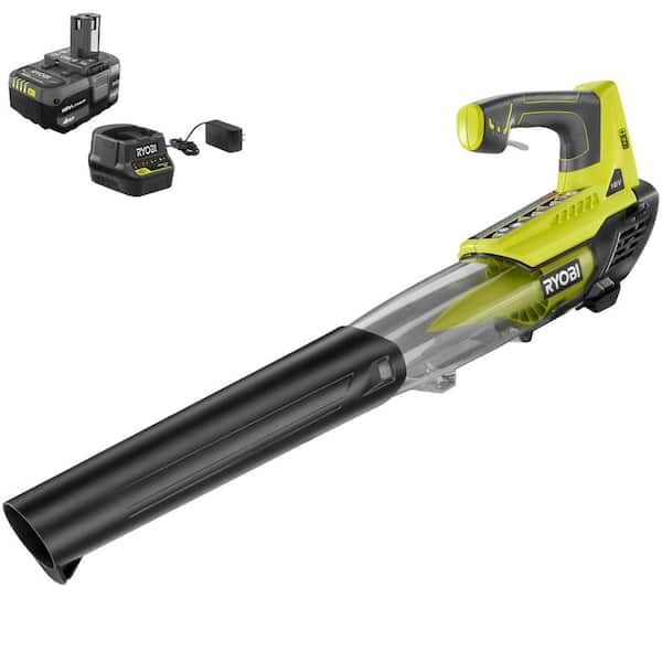 RYOBI ONE+ 18V 100 MPH 280 CFM Cordless Battery Variable-Speed Jet Fan Leaf Blower with 4.0 Ah Battery and Charger