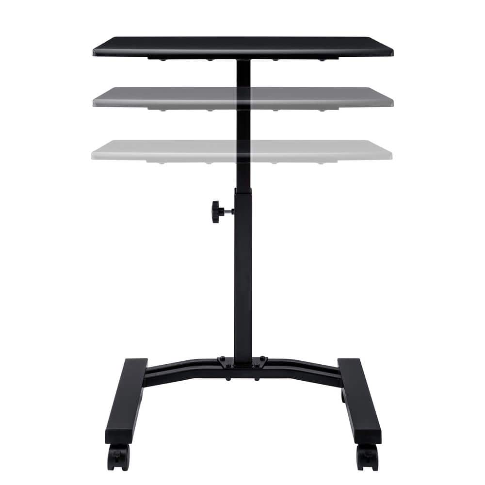 Adjustable Black Wood Mobile Laptop Cart with Smooth-Gliding Wheels
