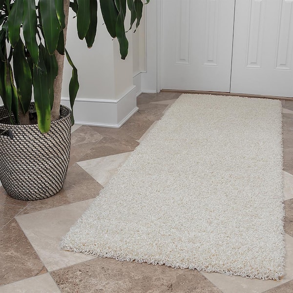 Ottomanson Mirage Collection Non-Slip Rubberback Solid Soft Cream 2 ft. x 6 ft. Indoor Runner Rug, Ivory