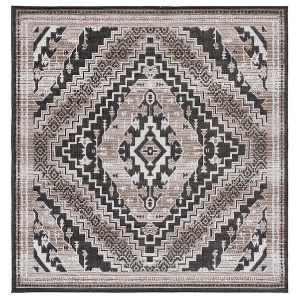Havana Light Brown/Black 7 ft. x 7 ft. Tribal Ikat Indoor/Outdoor Square Area Rug