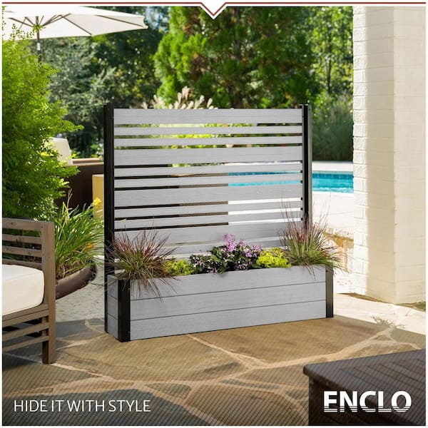 Florence 3.7 ft. x 3.8 ft. x 1 ft. Ash Freestanding WoodTek Vinyl Privacy Screen and Planter Box Kit