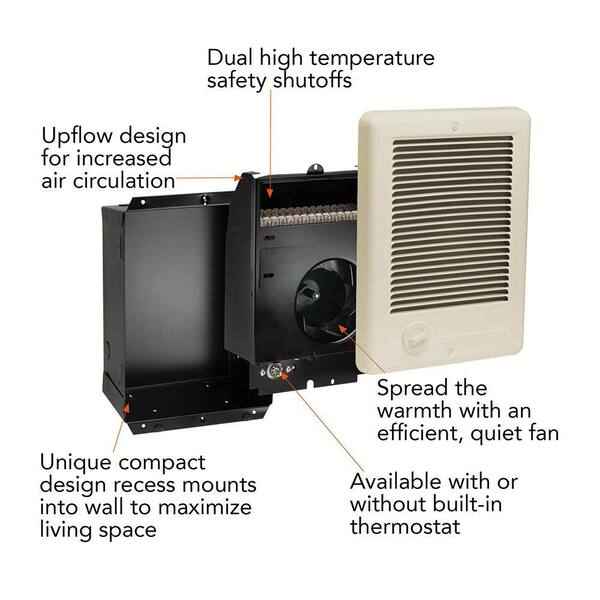 Cadet Com-Pak 1500-Watt 120-Volt Fan-Forced In-Wall Electric Heater in  Almond CSC151TA - The Home Depot