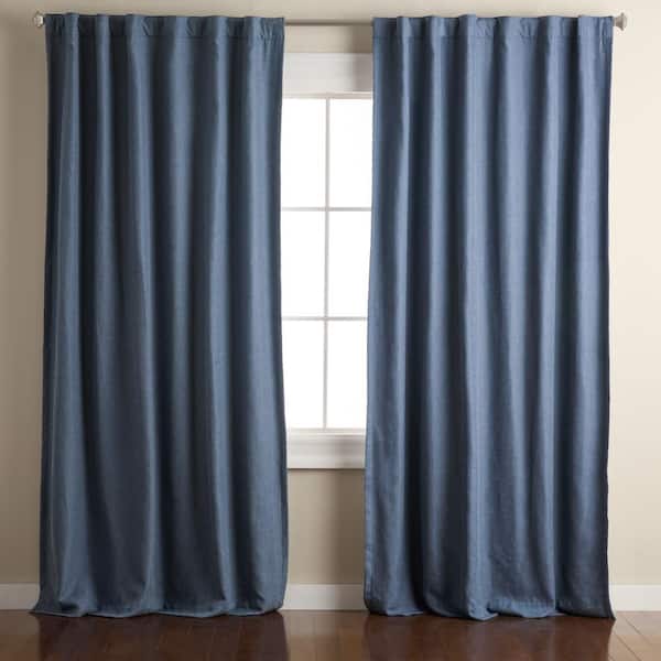 TOWN & COUNTRY LUXE Arlo Solid Linen Texture 50 in. W x 96 in. L Polyester Blackout Navy Blue Curtain (Set of 2)