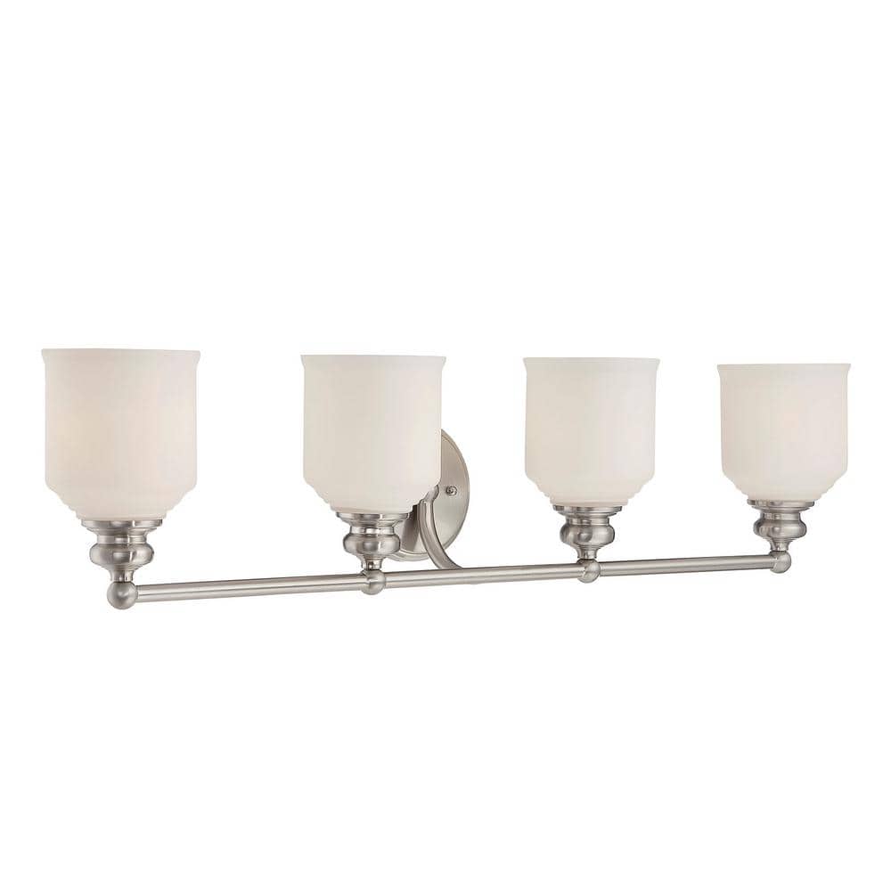 Melrose Satin Nickel 4-Light Vanity Bar with Opal Glass Shades