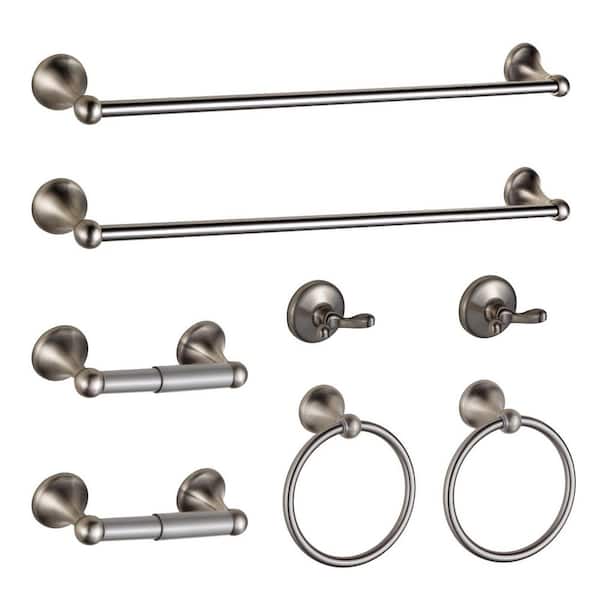 8-Piece Brushed Nickel Bathroom Hardware Set with Adjustable Expandable Towel Bars, Wall Mount