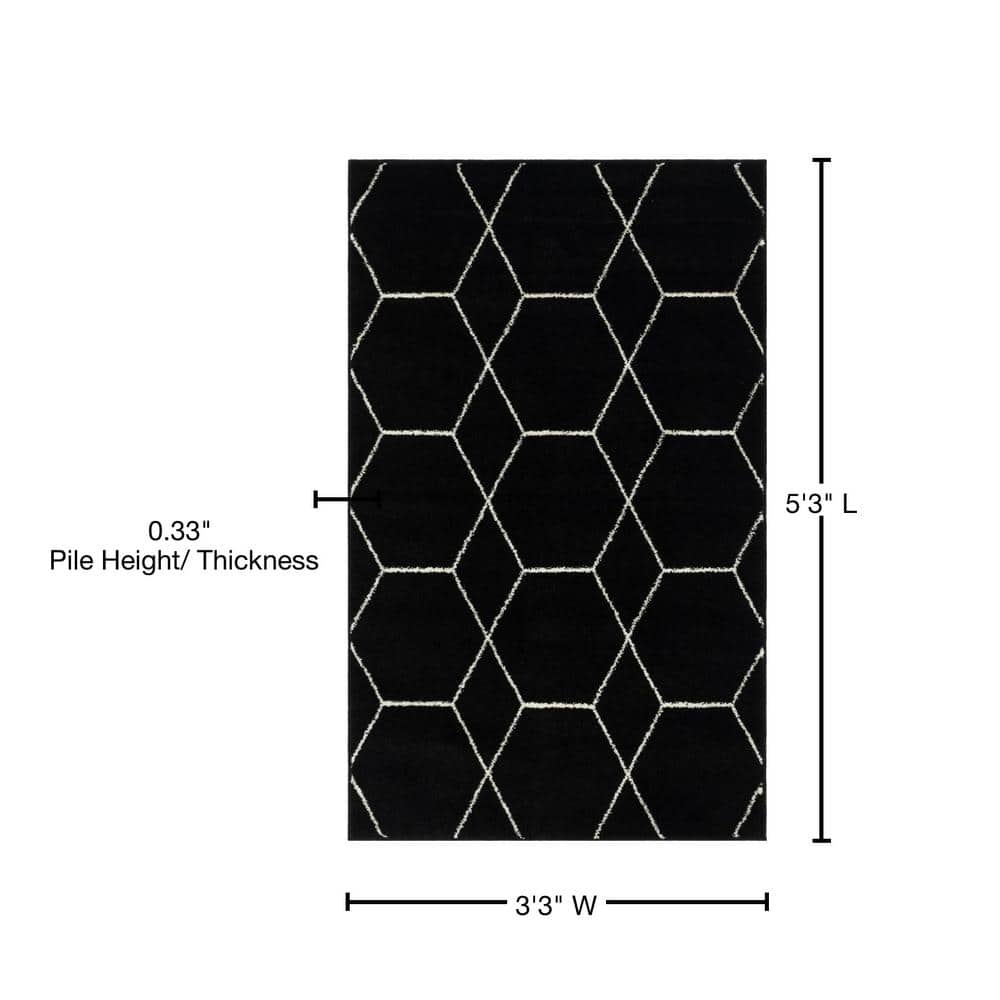 Modern Black and Ivory Trellis Rectangular Area Rug