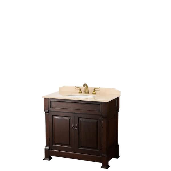 Wyndham Collection Andover 36 in. W x 23 in. D Bath Vanity in Dark Cherry with Marble Vanity Top in Ivory with White Basin