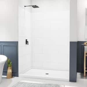 DreamStone 42 in. L x 60 in. W x 84 in. H Alcove Shower Kit with Shower Wall and Shower Pan in Traditional White
