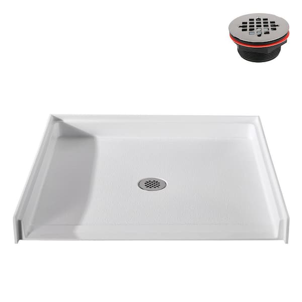 48 in. x 38 in. Alcove Acrylic ADA Shower Pan Base in Glossy White with Center Drain, Drain Included