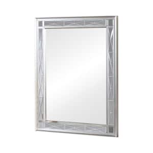 Etched 1.5 in. W x 40.75 in. H Rectangular Wooden Framed Wall Mounted Bathroom Vanity Mirror in Metallic Silver