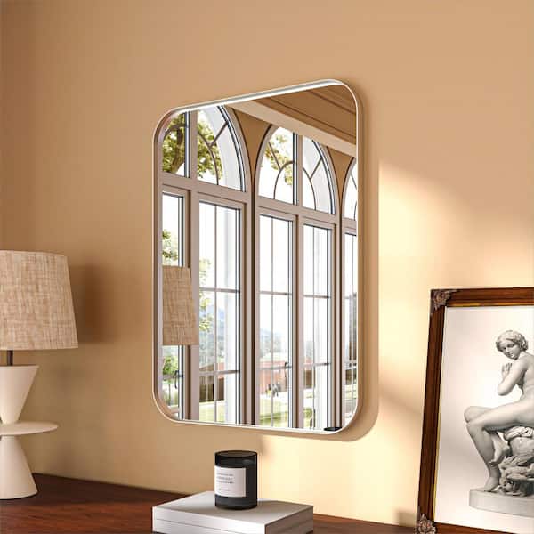 ORGANNICE 22 in. W x 30 in. H Rectangular Aluminum Framed Modern Silver Rounded Wall Mirror