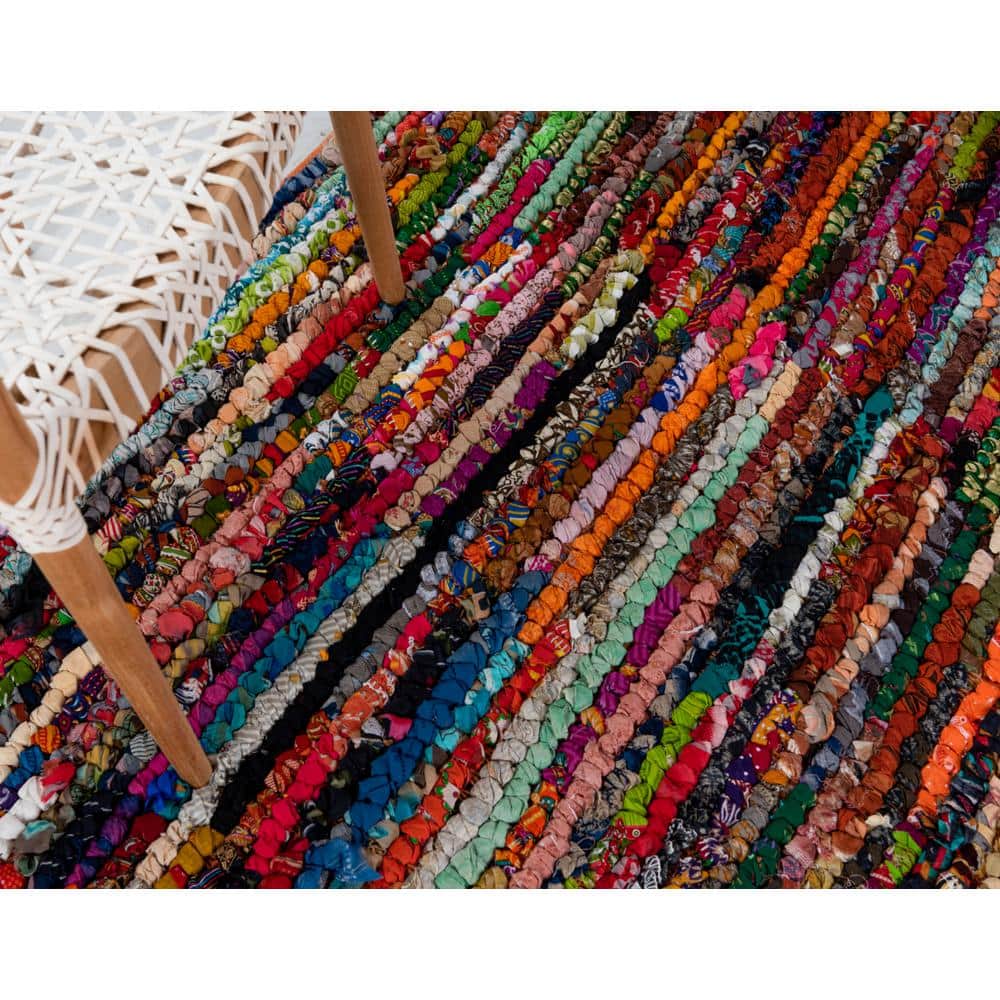 Handmade Blue and Multicolor Braided Cotton Rug, 8x10 ft