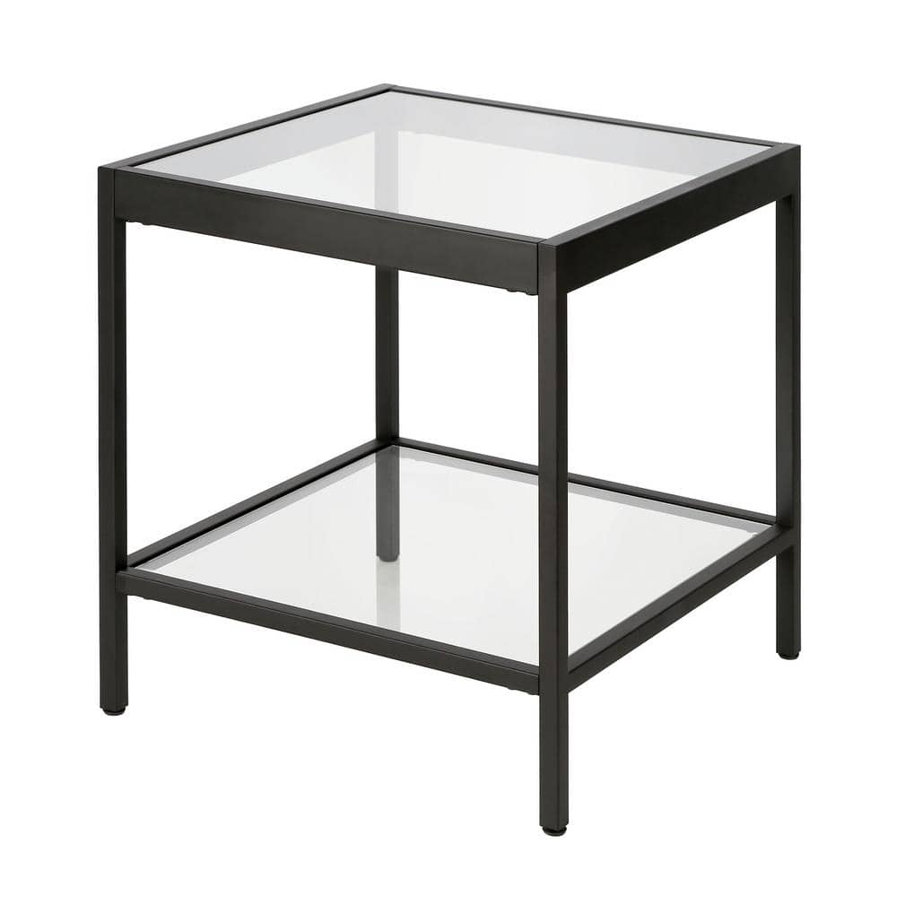 Evelyn&Zoe Alexis 20" Blackened Bronze Square Side Table with Glass Shelves