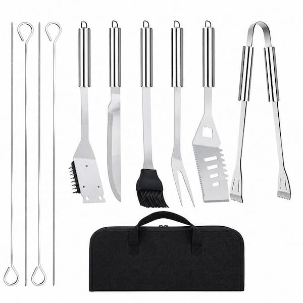 11-Piece Stainless Steel BBQ Grilling Accessories Set, Portable Practical Grill Tools Utensils Kit with Storage Bag