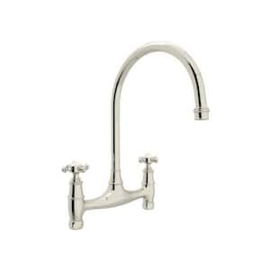 Georgian Era Double Handle Bridge Kitchen Faucet with No Unions in Polished Nickel