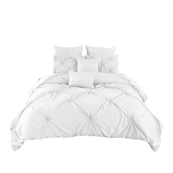 Benjara 8Piece White Solid Print Polyester Queen Comforter Set